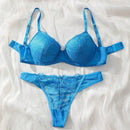 Conjunto De Lenceria De Encaje Con Insercion Solida De Color Para Mujer