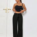 PETITE Jeans de pierna recta y diseno de bolsillos oblicuos y rotos, perfectos para salidas informales