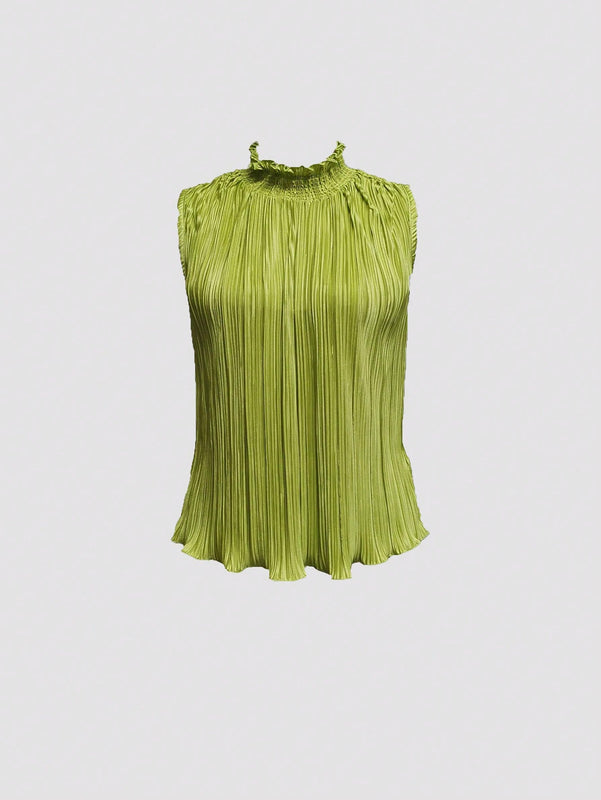 Prive Blusa Sin Mangas Para Mujer Con Escote Halter Plisado Y Color Solido