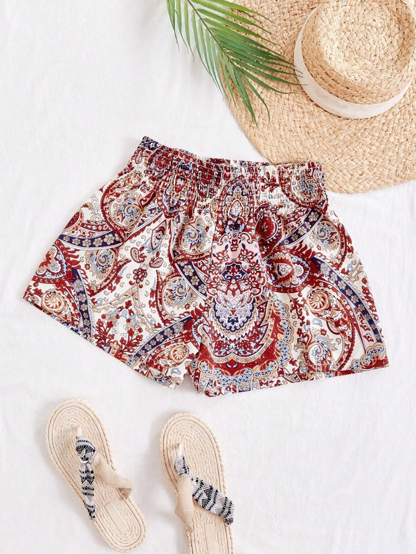 VCAY Pantalones cortos de verano con cordon y estampado completo