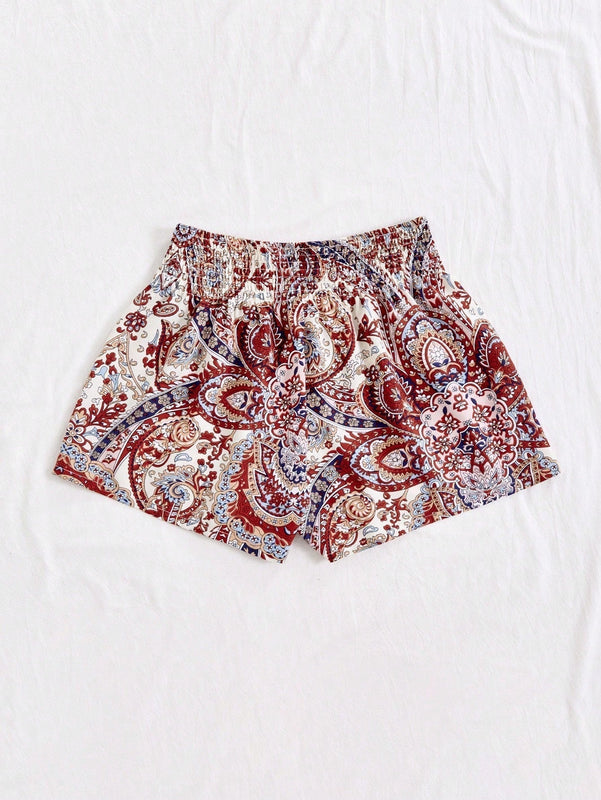 VCAY Pantalones cortos de verano con cordon y estampado completo