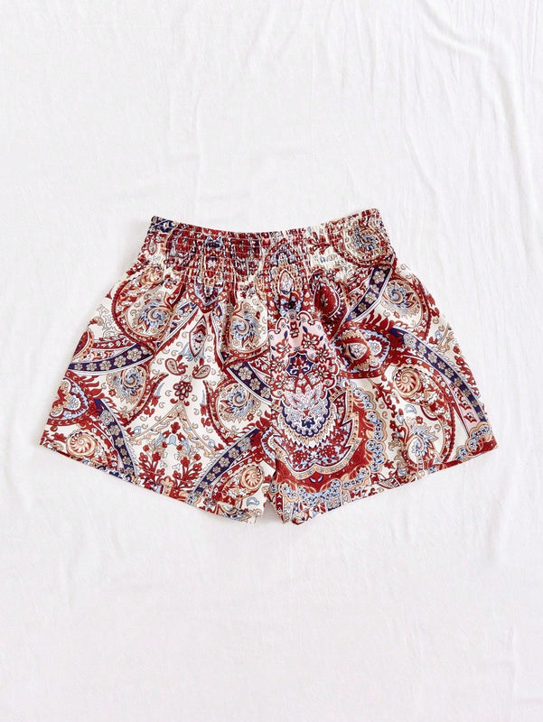 VCAY Pantalones cortos de verano con cordon y estampado completo