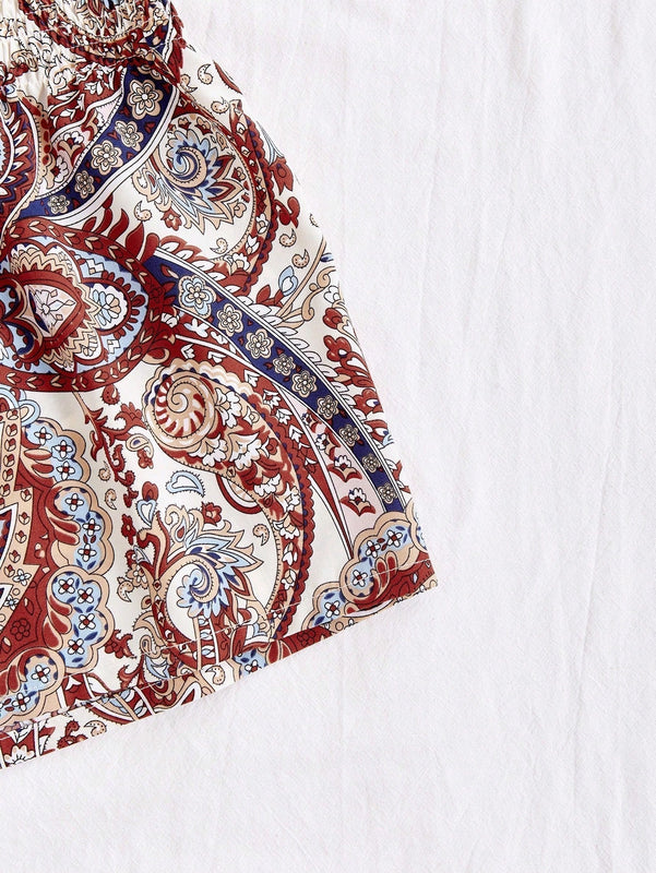 VCAY Pantalones cortos de verano con cordon y estampado completo
