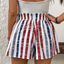 LUNE Mujeres Rayadas y Estampadas Shorts de Cintura Alta con Cinturon de Lazo y Piernas Anchas (Patrones Aleatorios)