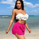 SXY Pantalones cortos solidos de textura para vacaciones en la playa de mujeres