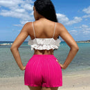 SXY Pantalones cortos solidos de textura para vacaciones en la playa de mujeres