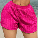 SXY Pantalones cortos solidos de textura para vacaciones en la playa de mujeres