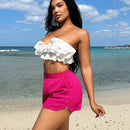 SXY Pantalones cortos solidos de textura para vacaciones en la playa de mujeres