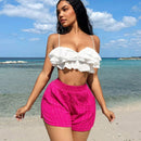 SXY Pantalones cortos solidos de textura para vacaciones en la playa de mujeres