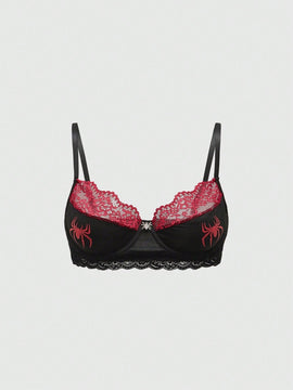ROMWE Grunge Punk Sujetador tipo Bralette con patron oscuro de aranas Punk, refuerzo de aro e insercion de encaje