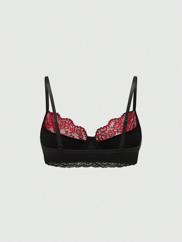 ROMWE Grunge Punk Sujetador tipo Bralette con patron oscuro de aranas Punk, refuerzo de aro e insercion de encaje