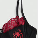 ROMWE Grunge Punk Sujetador tipo Bralette con patron oscuro de aranas Punk, refuerzo de aro e insercion de encaje