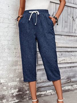 LUNE Pantalones de talle ajustado hasta la rodilla para mujeres con cordon ajustable en la cintura para vacaciones y tiempo libre