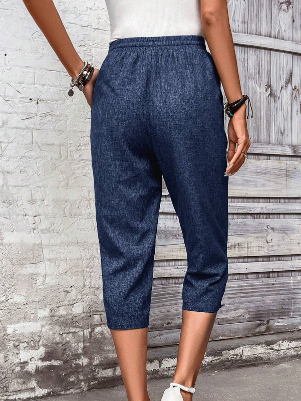 LUNE Pantalones de talle ajustado hasta la rodilla para mujeres con cordon ajustable en la cintura para vacaciones y tiempo libre