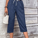 LUNE Pantalones de talle ajustado hasta la rodilla para mujeres con cordon ajustable en la cintura para vacaciones y tiempo libre