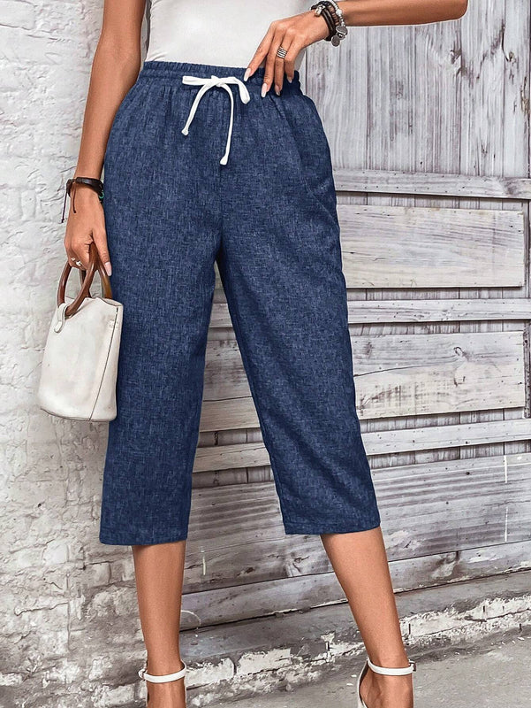 LUNE Pantalones de talle ajustado hasta la rodilla para mujeres con cordon ajustable en la cintura para vacaciones y tiempo libre
