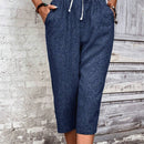 LUNE Pantalones de talle ajustado hasta la rodilla para mujeres con cordon ajustable en la cintura para vacaciones y tiempo libre