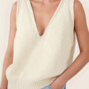 Essnce Chaleco de punto solido de primavera y verano para mujer, casual y diario con cuello en V