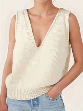 Essnce Chaleco de punto solido de primavera y verano para mujer, casual y diario con cuello en V