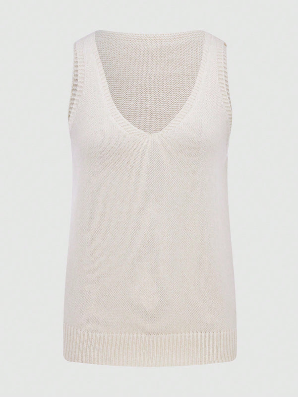 Essnce Chaleco de punto solido de primavera y verano para mujer, casual y diario con cuello en V