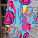 LUNE Mujeres V-cuello Tops de estilo playero con manga murcielago para la primavera y el verano con estampado al azar