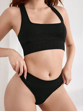 Leisure Conjunto de ropa interior de mujer sin costuras con tejido integrado y elasticidad en Jacquard