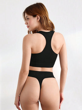 Leisure Conjunto de ropa interior de mujer sin costuras con tejido integrado y elasticidad en Jacquard