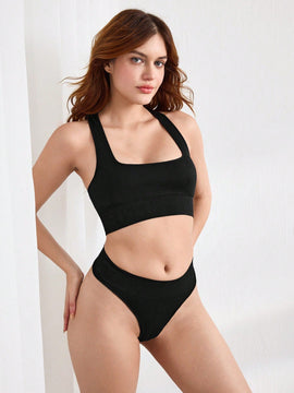 Leisure Conjunto de ropa interior de mujer sin costuras con tejido integrado y elasticidad en Jacquard