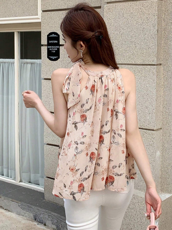 Mujeres elegante camisa de tirantes sin mangas con estampado floral