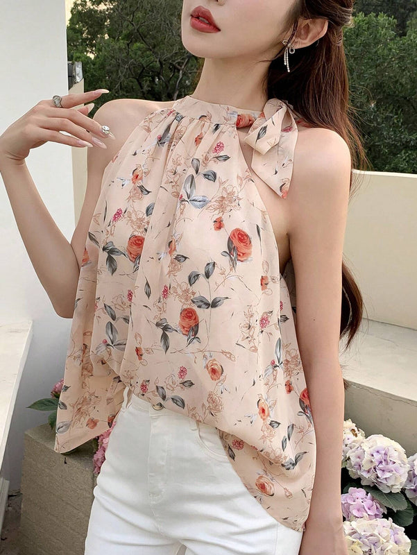 Mujeres elegante camisa de tirantes sin mangas con estampado floral