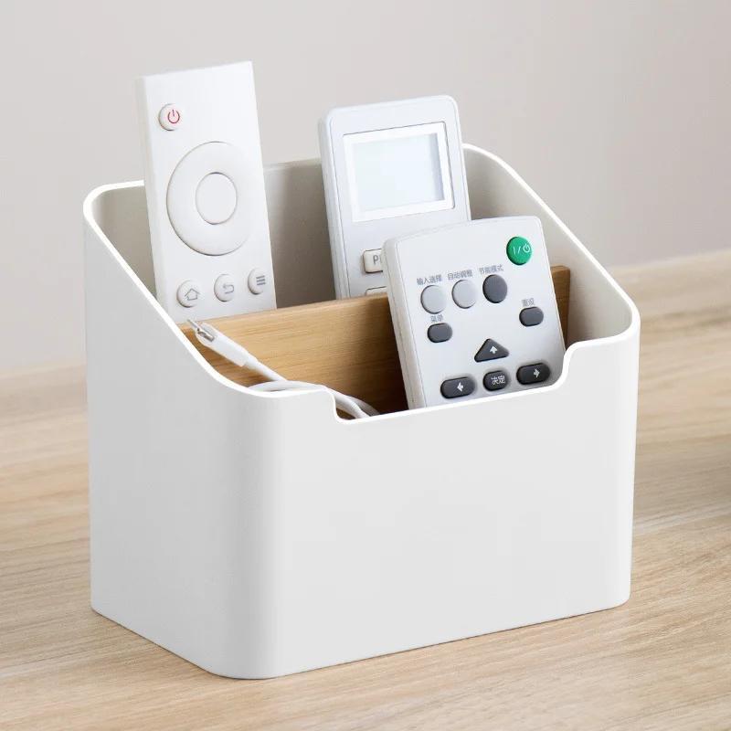 1pc Caja de almacenamiento multifuncional de plástico blanco, organizador para el hogar para controles remotos de TV, cosméticos, dispensador de pañuelos, organizador práctico para escritorio y mesa
