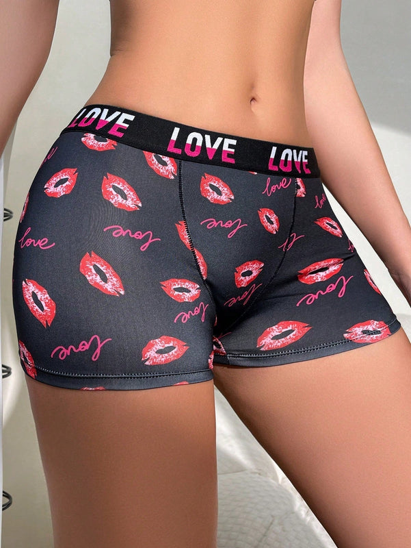 Boxer Briefs impresos con labios y letras divertidas unicos para mujeres