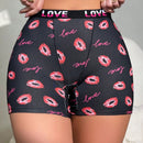 Pantalones cortos de boxeador impresos para mujer con labios romanticos y letras 1 pieza