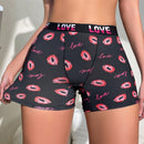 Pantalones cortos de boxeador impresos para mujer con labios romanticos y letras 1 pieza