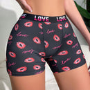 Pantalones cortos de boxeador impresos para mujer con labios romanticos y letras 1 pieza