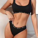 Conjunto De Sujetador Y Bragas Con Estampado De Letras Y Correa Tejida Para Mujeres