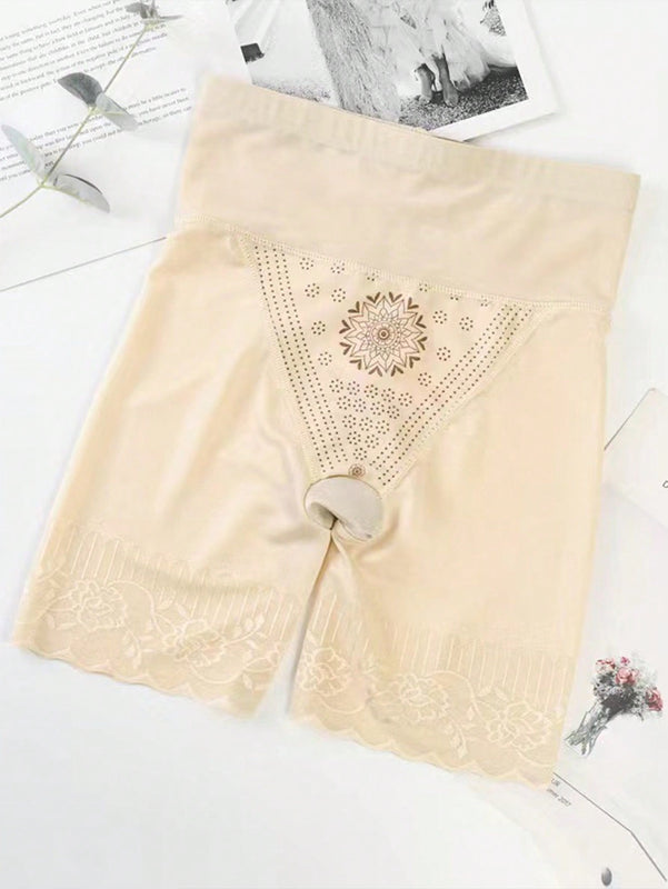 Pantalones de control del vientre de encaje con cintura alta para mujer con realce del trasero