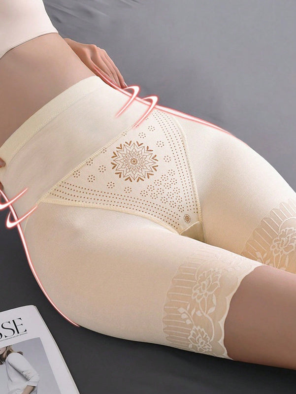 Pantalones de control del vientre de encaje con cintura alta para mujer con realce del trasero