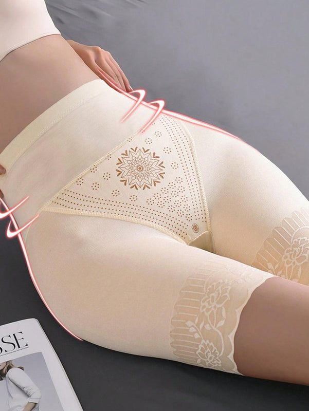Pantalones de control del vientre de encaje con cintura alta para mujer con realce del trasero