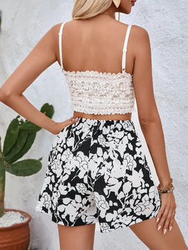 VCAY Mujeres Pantalones cortos sueltos de moda con estampado de flores