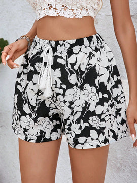VCAY Mujeres Pantalones cortos sueltos de moda con estampado de flores
