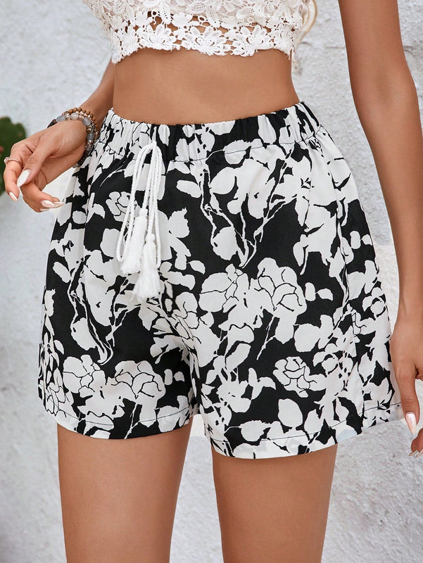 VCAY Mujeres Pantalones cortos sueltos de moda con estampado de flores
