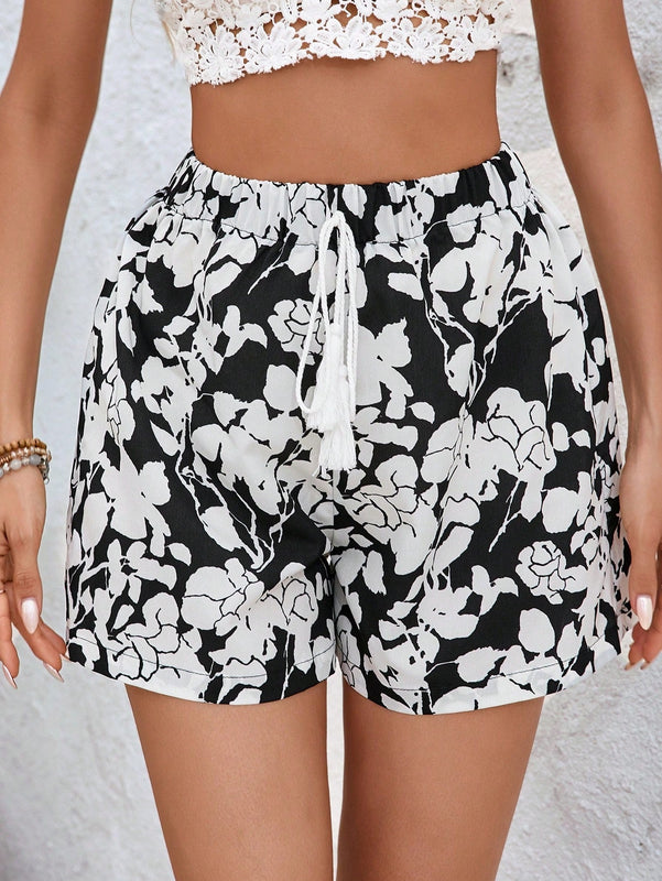 VCAY Mujeres Pantalones cortos sueltos de moda con estampado de flores