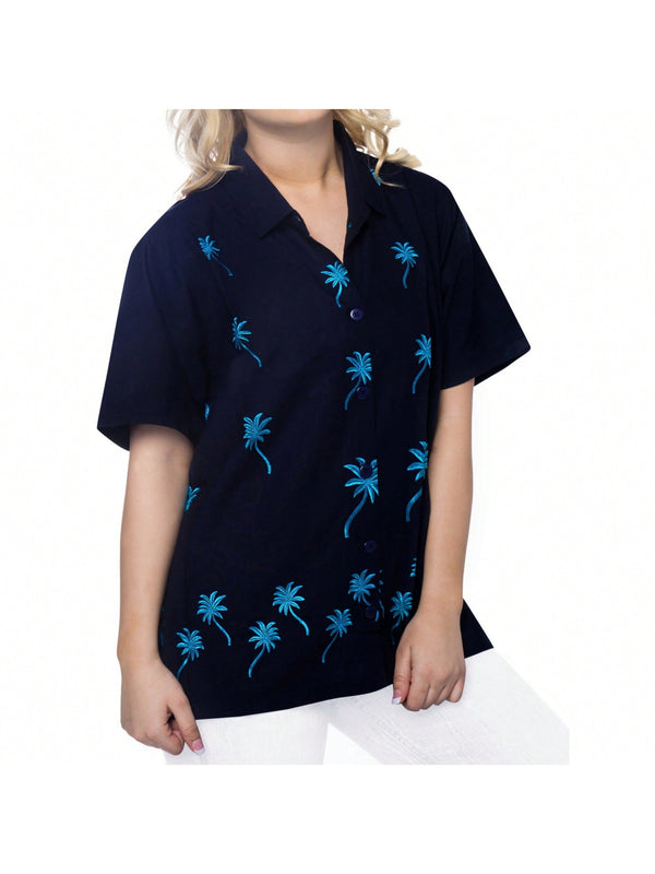 Blusas de Mujer Boton Bordado Boton delantero Liso