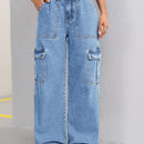 ICON Pantalon Jean casual suelto y comodo para mujer de trabajo con bolsillos