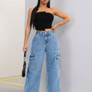 ICON Pantalon Jean casual suelto y comodo para mujer de trabajo con bolsillos