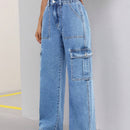 ICON Pantalon Jean casual suelto y comodo para mujer de trabajo con bolsillos