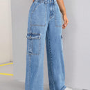 ICON Pantalon Jean casual suelto y comodo para mujer de trabajo con bolsillos