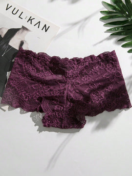 NEW Set de lenceria sexy de 3 piezas con encaje floral de borde festoneado y braguitas para mujer