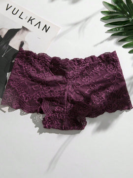 NEW Set de lenceria sexy de 3 piezas con encaje floral de borde festoneado y braguitas para mujer